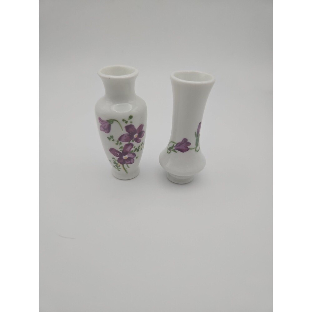 Miniature Ceramic Vase Purple Violet Flower FloralSet of 2